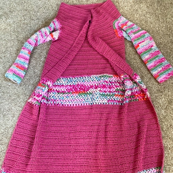 Handmade Knitted Long Sleeve Duster Cardigan | Recycled | Cozy Wrap | Grandma - Picture 11 of 13